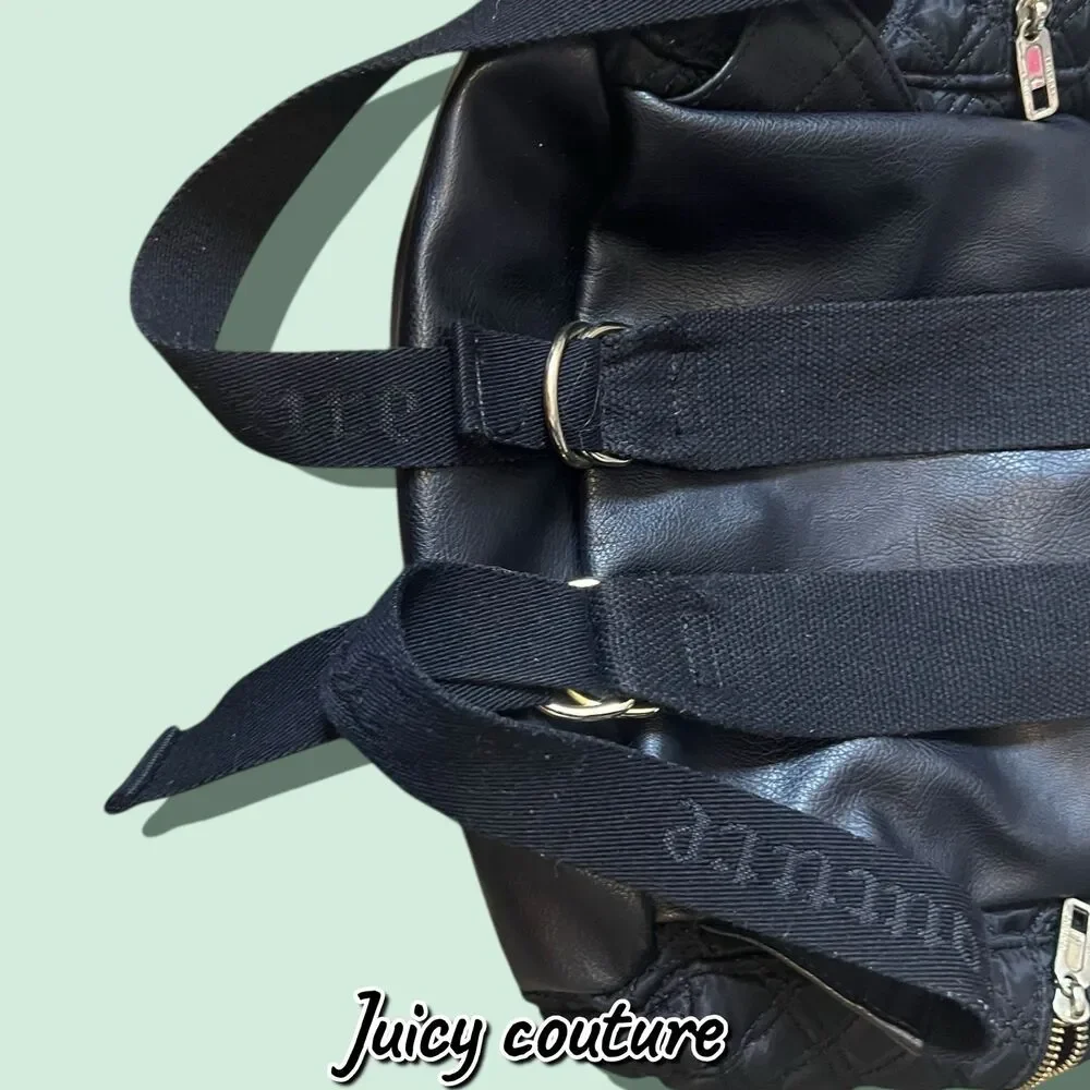 Juicy Couture Quilted Nylon & Faux Leather Backpack – Black – Excellent Used Con